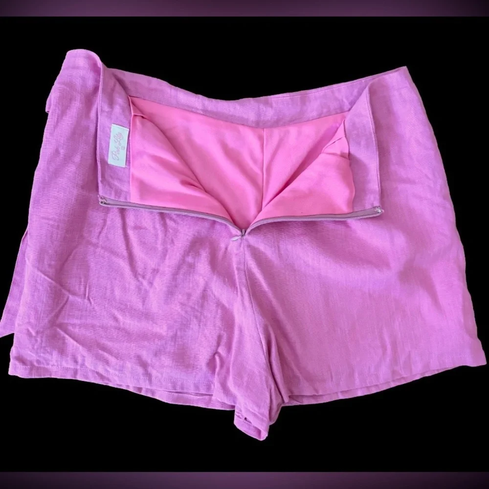 Pink Lily You’re In Luck linen/cottn feel lined skort w sd tie SZ L  Barbiecore